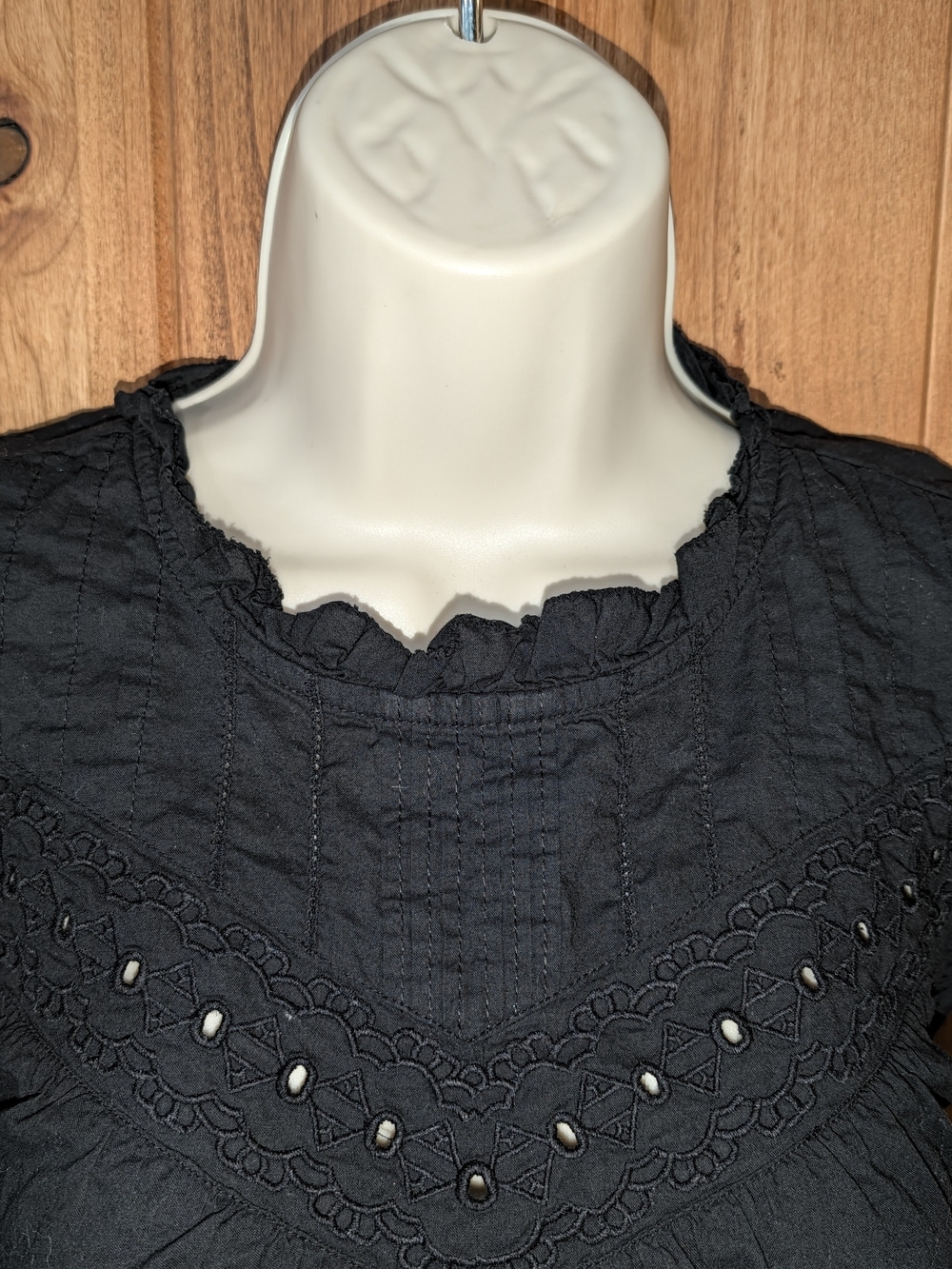 J. Crew Black Eyelet Ruffle Cap Sleeve Blouse - Picture 2 of 5